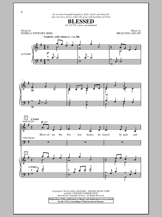Download Brad Nix Blessed Sheet Music and learn how to play SATB PDF digital score in minutes