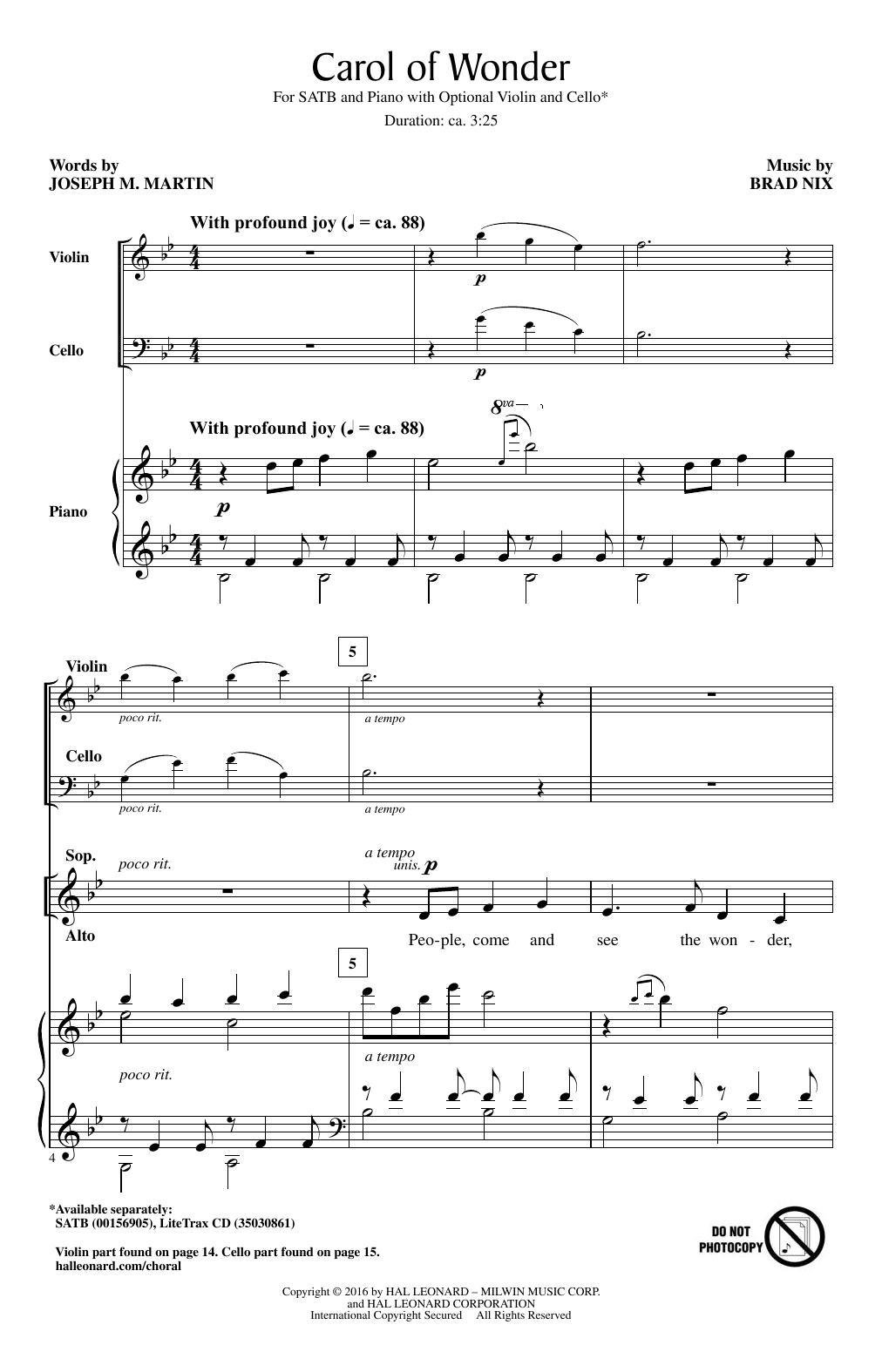 Download Joseph M. Martin Carol Of Wonder Sheet Music and learn how to play Choral PDF digital score in minutes