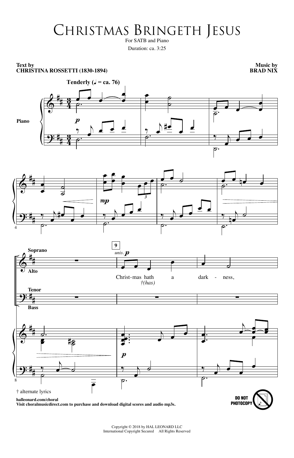 Download Brad Nix Christmas Bringeth Jesus Sheet Music and learn how to play SATB PDF digital score in minutes