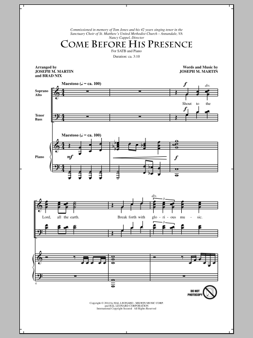 Download Brad Nix Come Before His Presence Sheet Music and learn how to play SATB PDF digital score in minutes