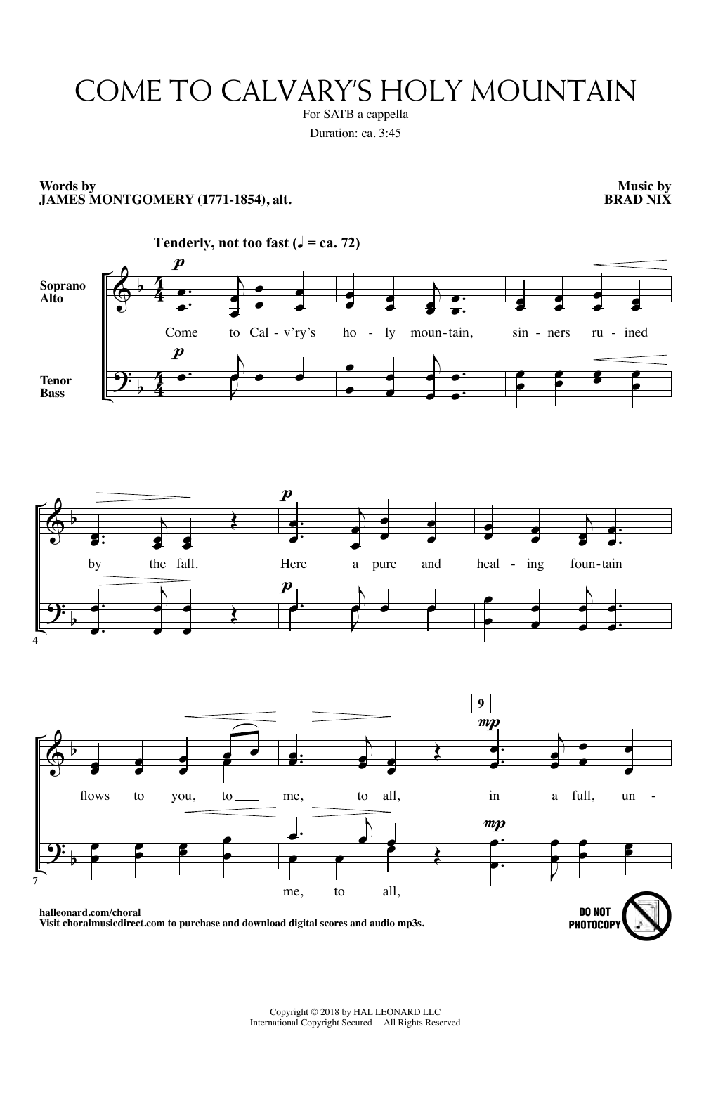 Download Brad Nix Come To Calvary's Holy Mountain Sheet Music and learn how to play SATB Choir PDF digital score in minutes