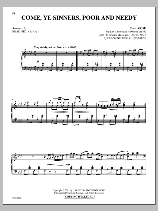 Download Brad Nix Come, Ye Sinners (Poor And Needy) Sheet Music and learn how to play Piano PDF digital score in minutes