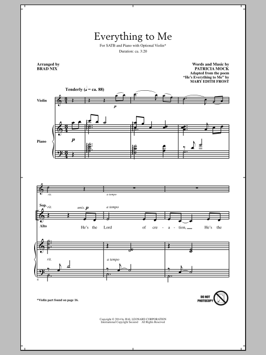 Download Patricia Mock Everything To Me (arr. Brad Nix) Sheet Music and learn how to play SATB PDF digital score in minutes