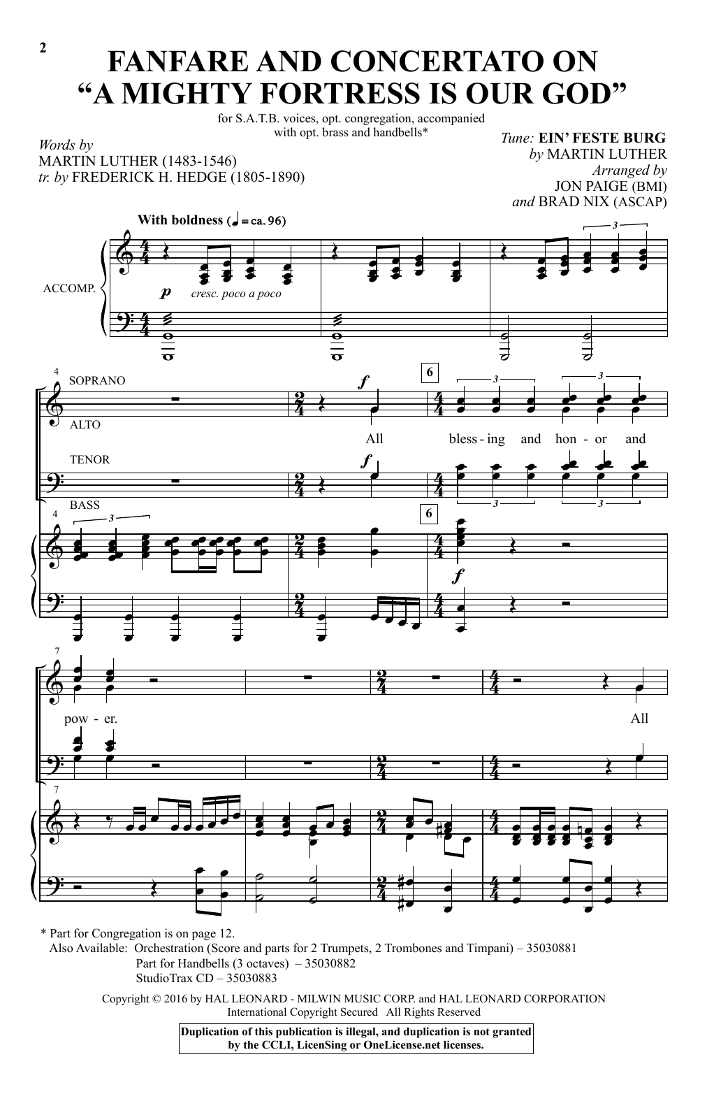 Download Brad Nix Fanfare and Concertato on A Mighty Fortress Is Our God Sheet Music and learn how to play Choral PDF digital score in minutes