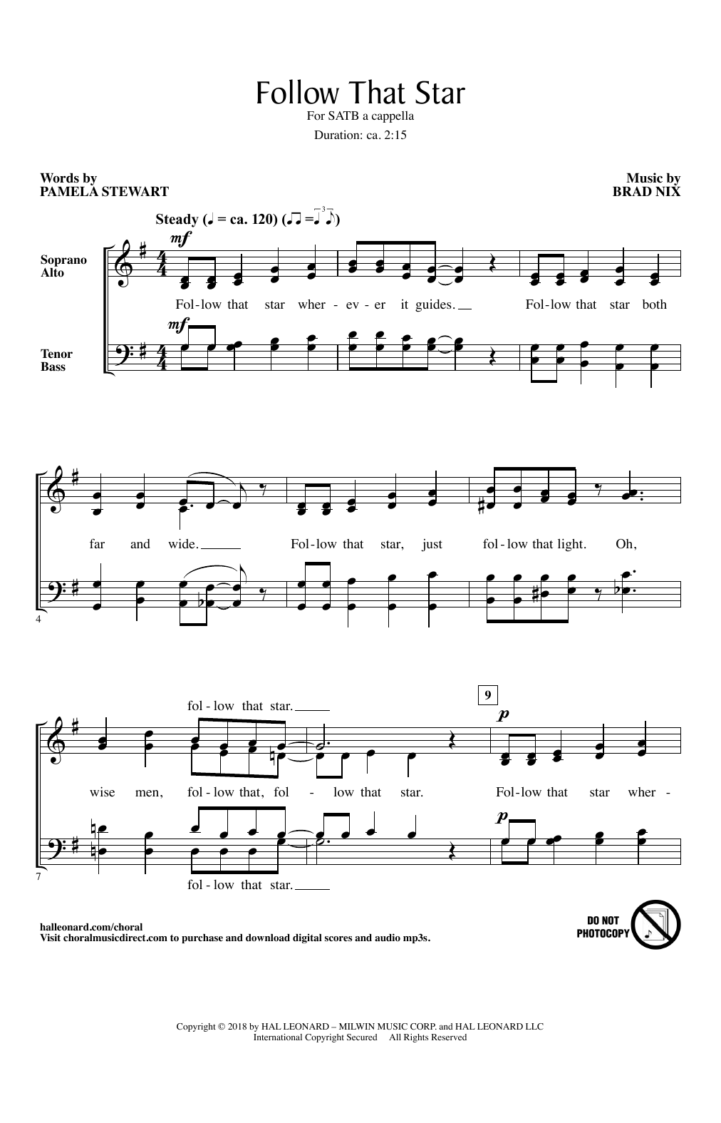 Download Brad Nix Follow That Star Sheet Music and learn how to play SATB PDF digital score in minutes