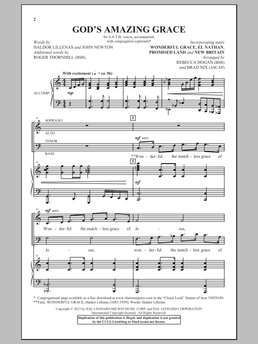 Download Brad Nix God's Amazing Grace Sheet Music and learn how to play SATB PDF digital score in minutes