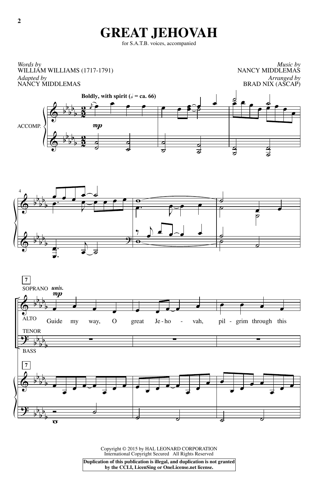 Download Nancy Middlemas Great Jehovah (arr. Brad Nix) Sheet Music and learn how to play SATB PDF digital score in minutes