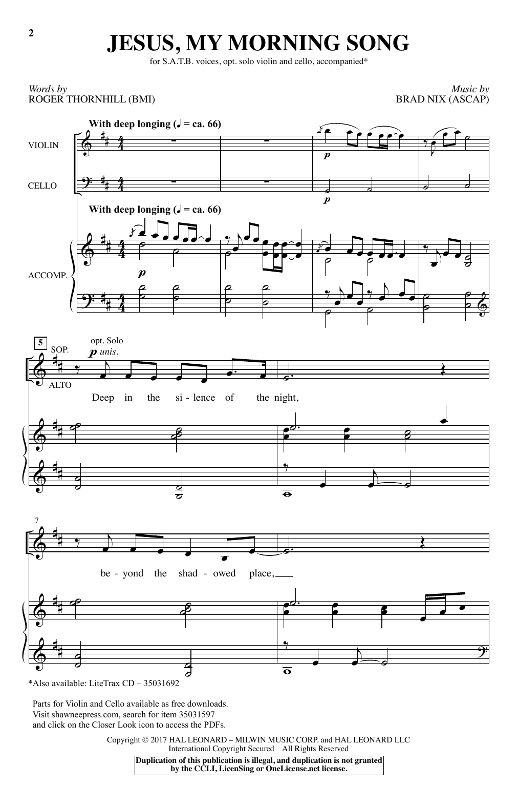 Download Brad Nix Jesus, My Morning Song Sheet Music and learn how to play SATB PDF digital score in minutes