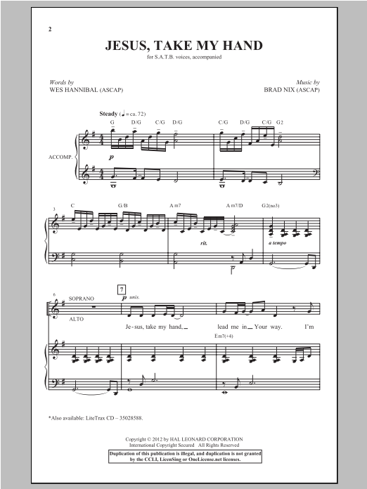 Download Brad Nix Jesus, Take My Hand Sheet Music and learn how to play SATB PDF digital score in minutes