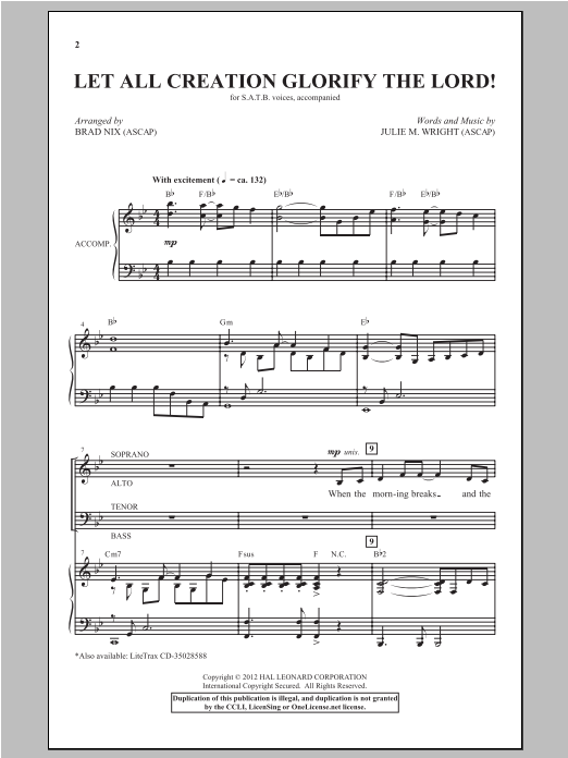 Download Brad Nix Let All Creation Glorify The Lord! Sheet Music and learn how to play SATB PDF digital score in minutes