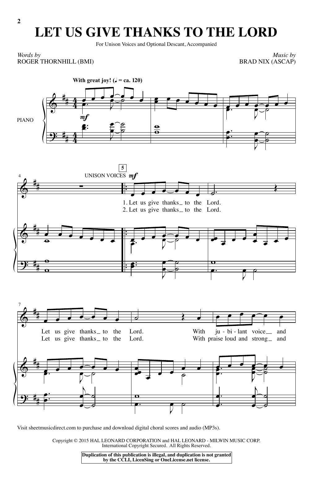 Download Brad Nix Let Us Give Thanks To The Lord Sheet Music and learn how to play Choral PDF digital score in minutes
