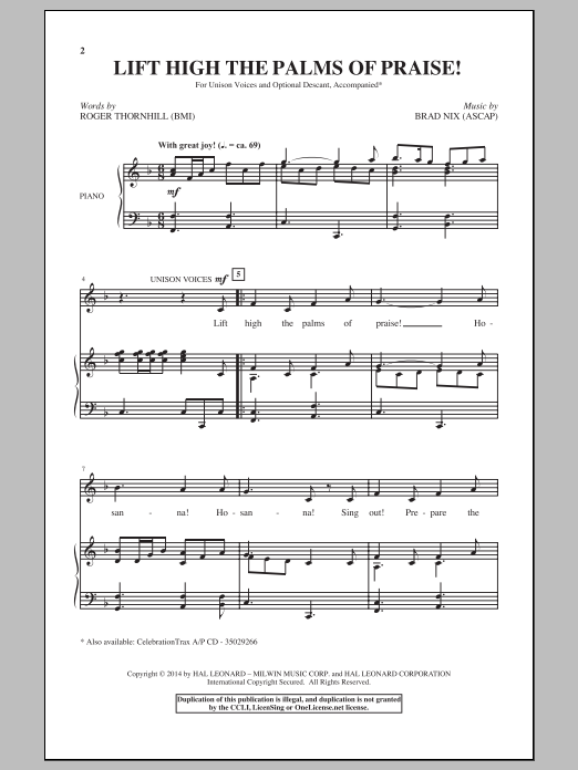 Download Brad Nix Lift High The Palms Of Praise! Sheet Music and learn how to play Choral PDF digital score in minutes