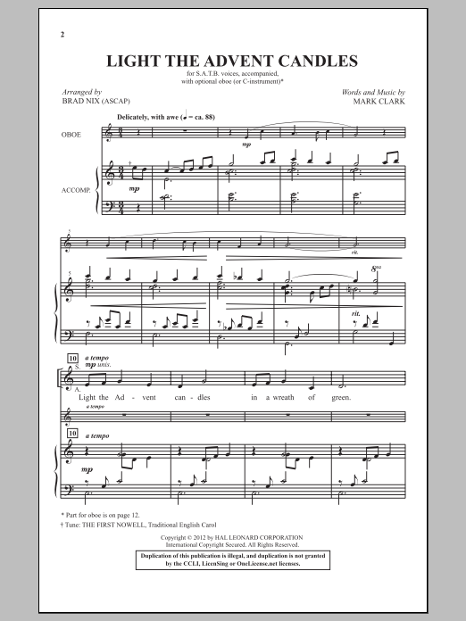 Download Mark Clark Light The Advent Candles (arr. Brad Nix) Sheet Music and learn how to play SATB PDF digital score in minutes