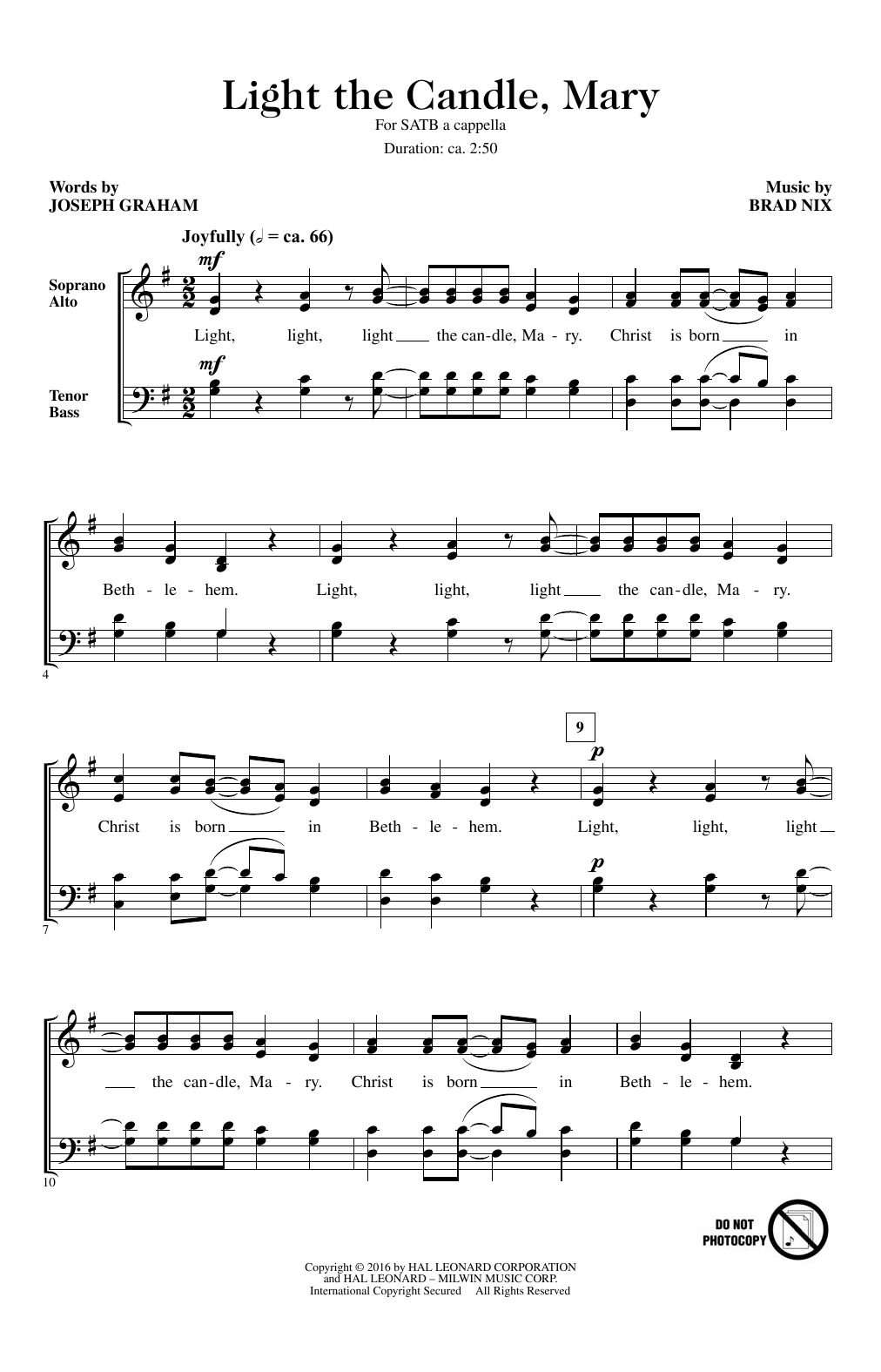 Download Brad Nix Light The Candle, Mary Sheet Music and learn how to play SATB PDF digital score in minutes