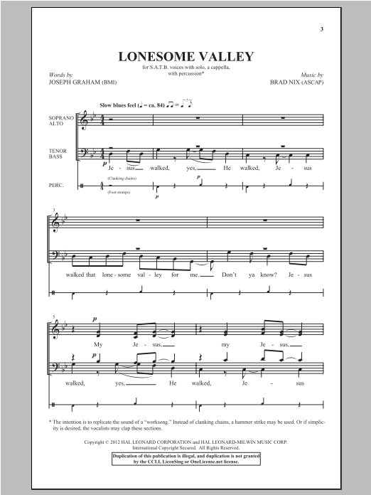 Download Brad Nix Lonesome Valley Sheet Music and learn how to play Choral PDF digital score in minutes
