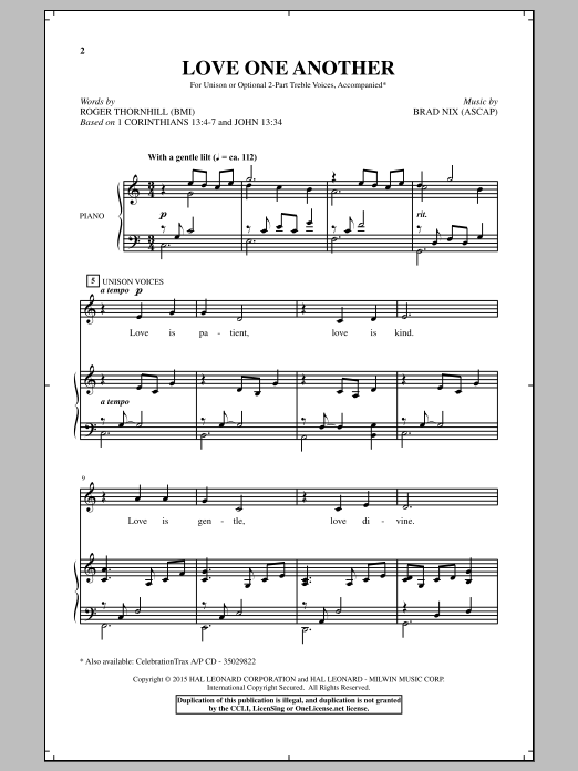 Download Brad Nix Love One Another Sheet Music and learn how to play Choral PDF digital score in minutes