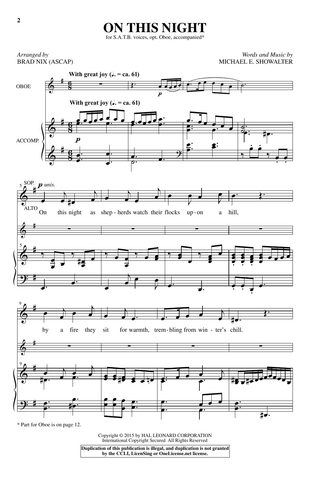 Download Brad Nix On This Night Sheet Music and learn how to play Choral PDF digital score in minutes
