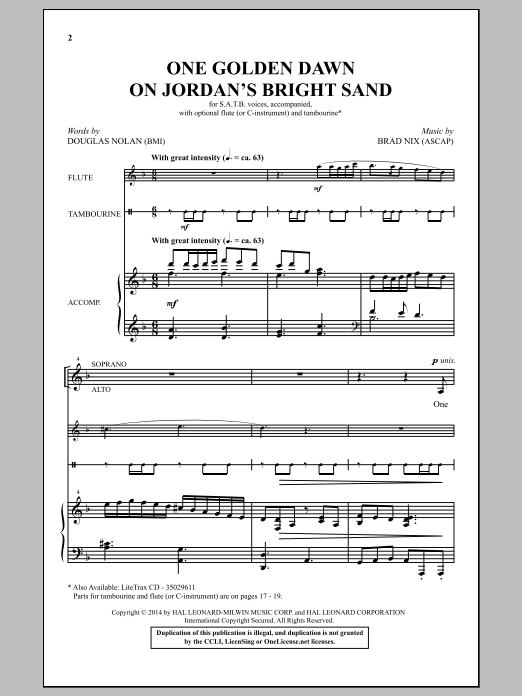 Download Brad Nix One Golden Dawn On Jordan's Bright Sand Sheet Music and learn how to play SATB PDF digital score in minutes