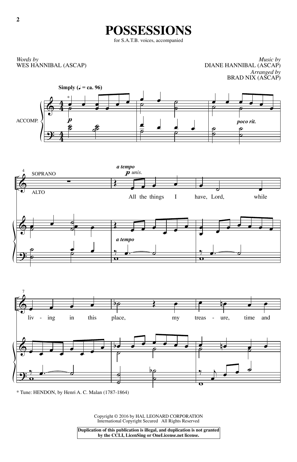 Download Brad Nix Possessions Sheet Music and learn how to play SATB PDF digital score in minutes