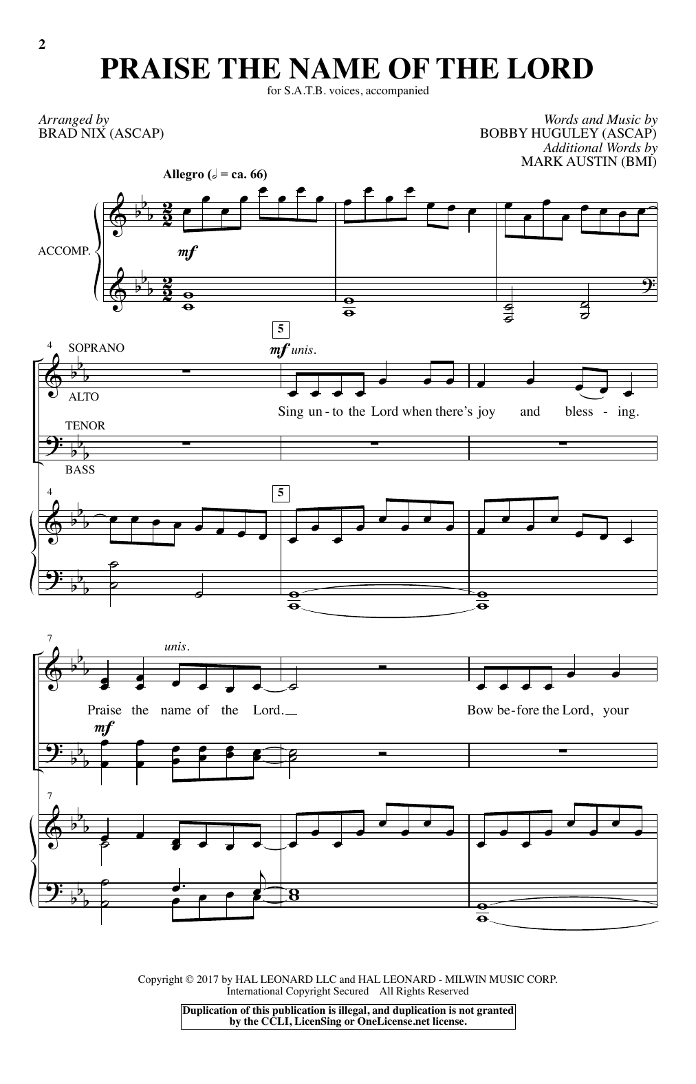 Download Brad Nix Praise The Name Of The Lord Sheet Music and learn how to play SATB PDF digital score in minutes