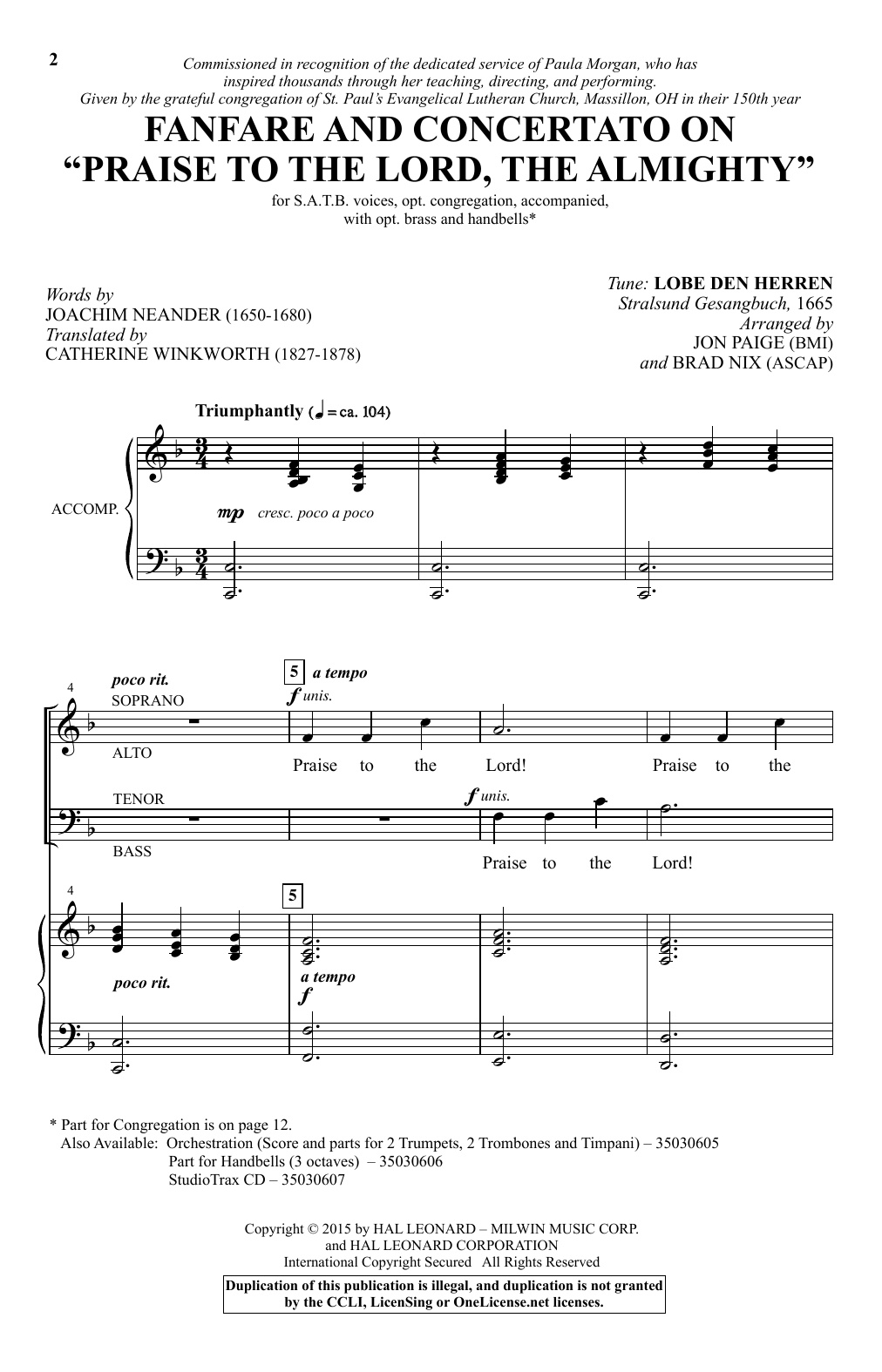 Download Brad Nix Praise To The Lord, The Almighty Sheet Music and learn how to play SATB PDF digital score in minutes