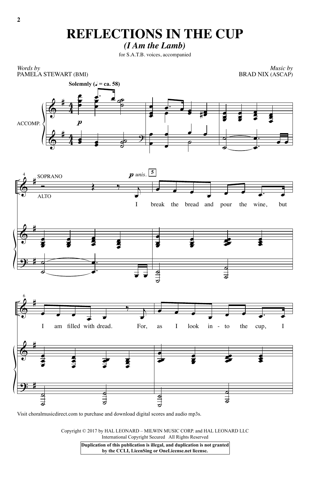 Download Brad Nix Reflections In The Cup (I Am The Lamb) Sheet Music and learn how to play SATB PDF digital score in minutes