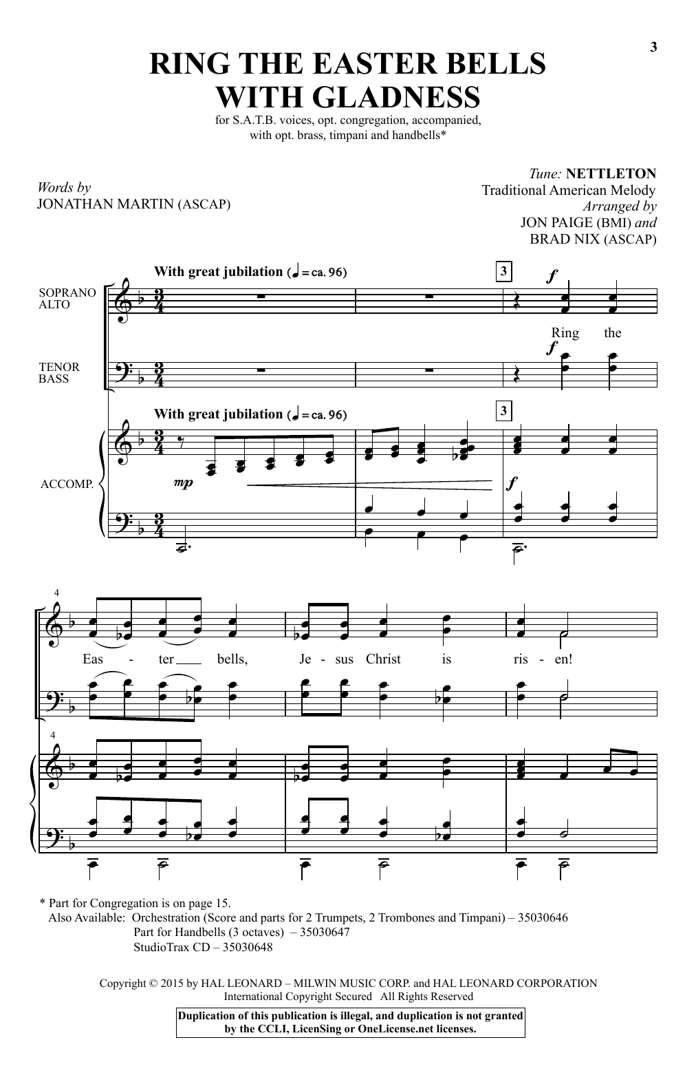 Download Brad Nix Ring The Easter Bells With Gladness Sheet Music and learn how to play SATB PDF digital score in minutes