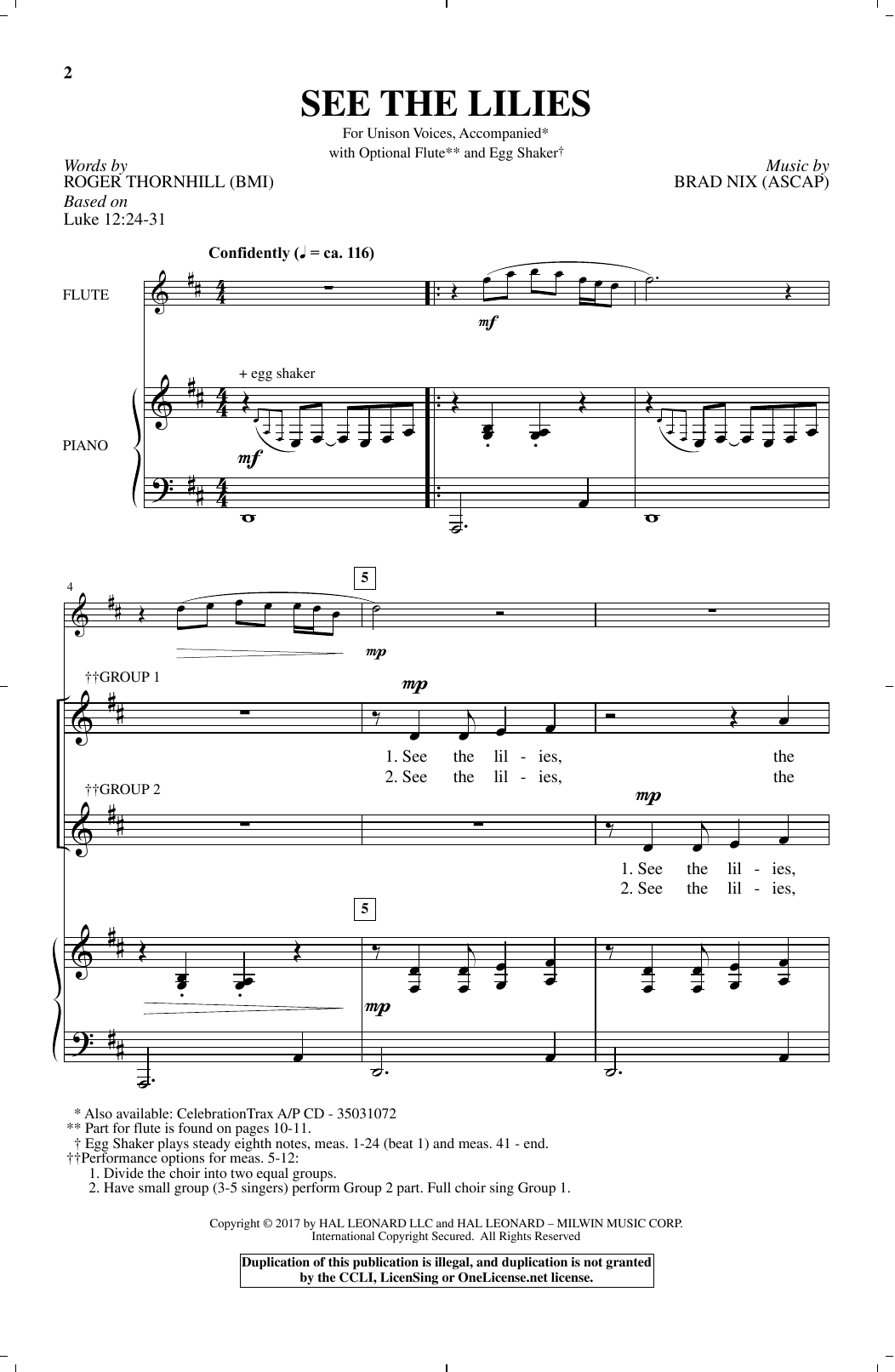 Download Brad Nix See The Lilies Sheet Music and learn how to play Unison Choral PDF digital score in minutes
