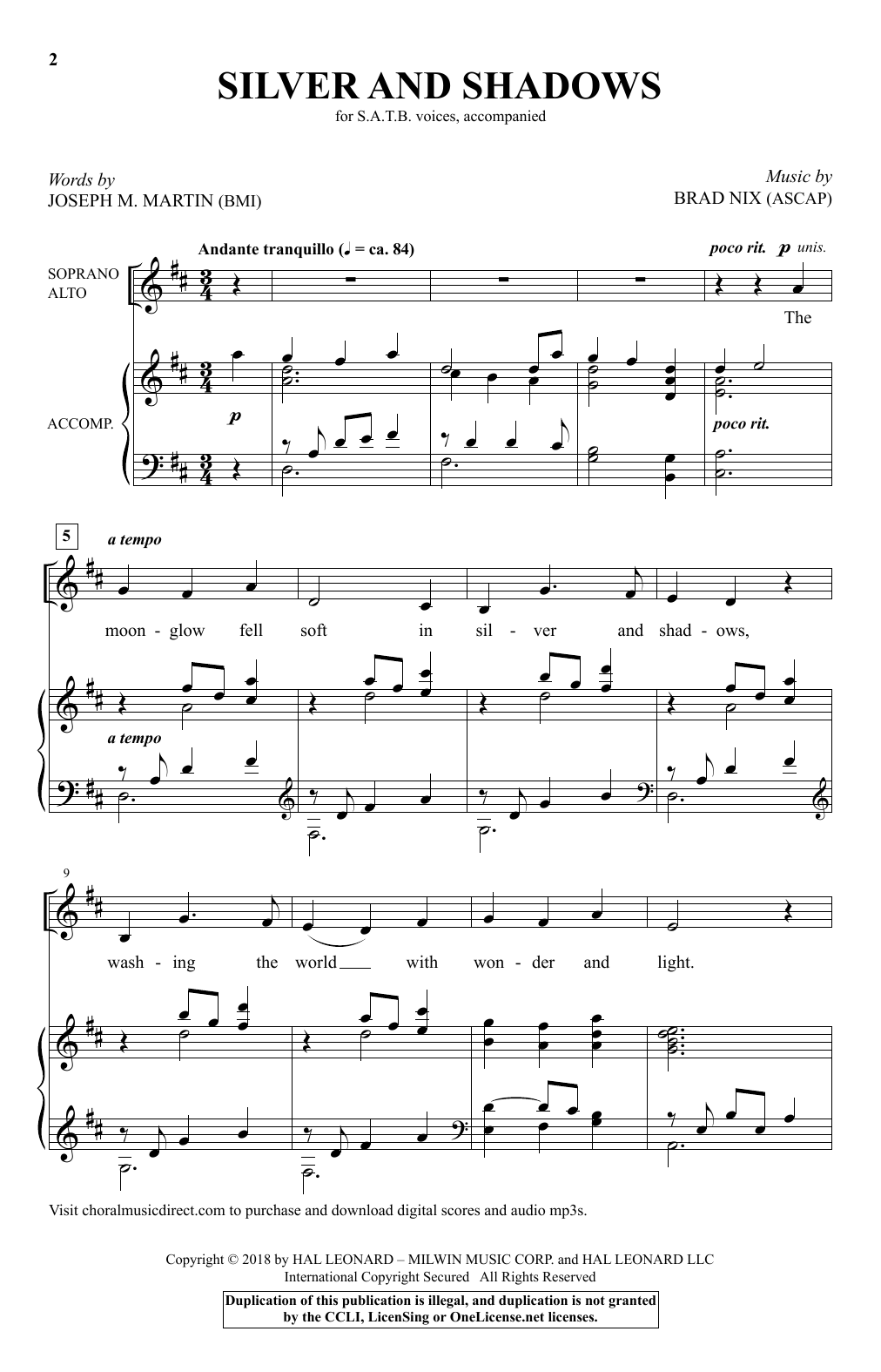 Download Brad Nix Silver And Shadows Sheet Music and learn how to play SATB PDF digital score in minutes