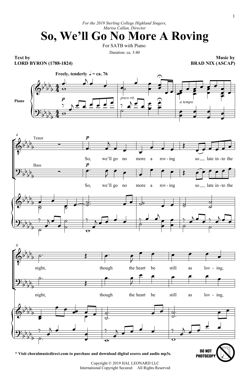 Download Brad Nix So, We'll Go No More A Roving Sheet Music and learn how to play SATB Choir PDF digital score in minutes