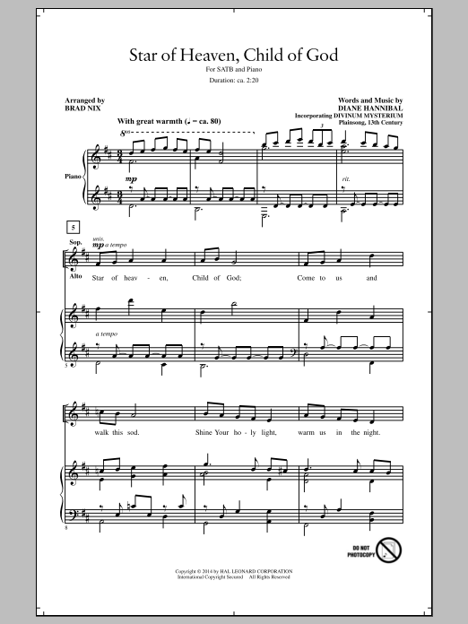 Download Brad Nix Star Of Heaven, Child Of God Sheet Music and learn how to play SATB PDF digital score in minutes