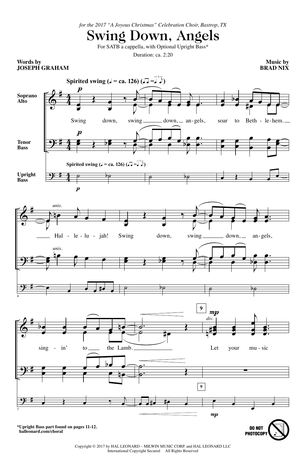 Download Brad Nix Swing Down, Angels Sheet Music and learn how to play SATB PDF digital score in minutes