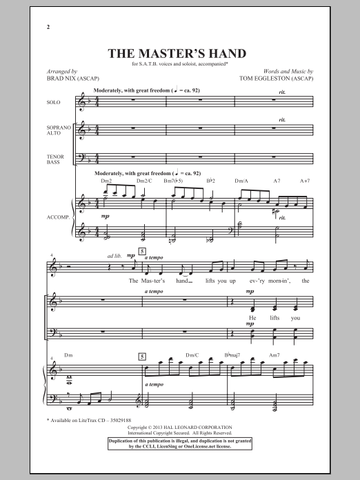 Download Brad Nix The Master's Hand Sheet Music and learn how to play SATB PDF digital score in minutes