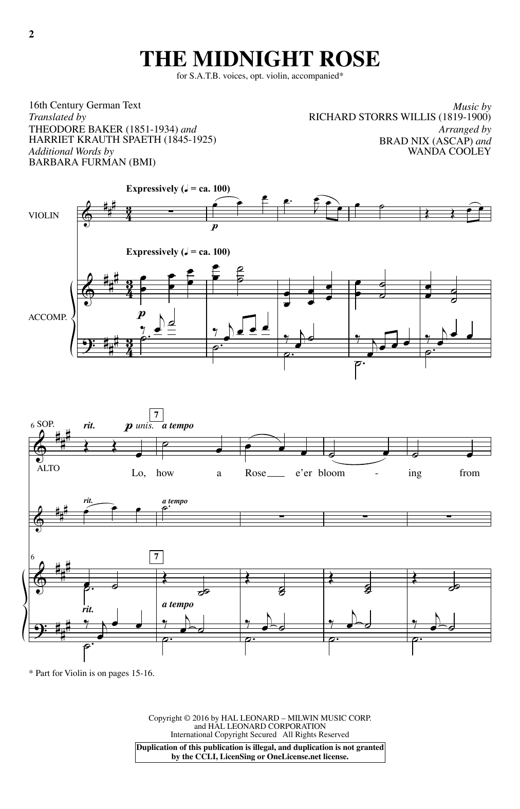 Download Richard Storrs Willis The Midnight Rose (arr. Brad Nix) Sheet Music and learn how to play SATB PDF digital score in minutes