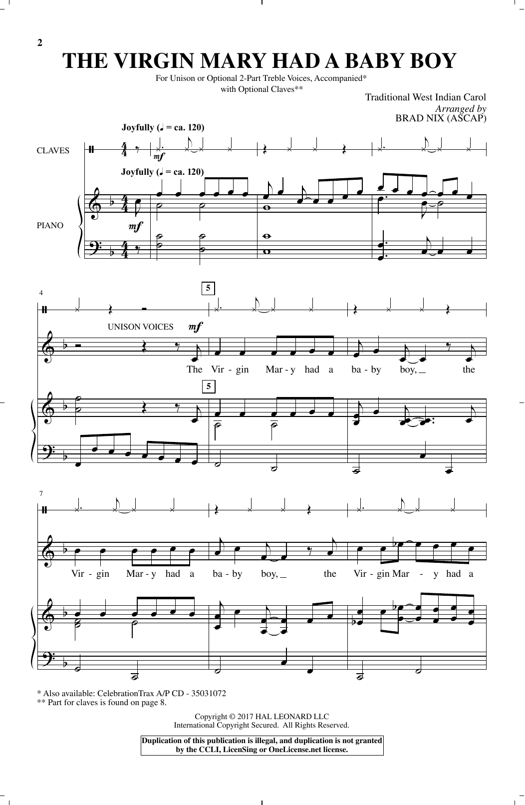 Download Brad Nix The Virgin Mary Had A Baby Boy Sheet Music and learn how to play Choral PDF digital score in minutes
