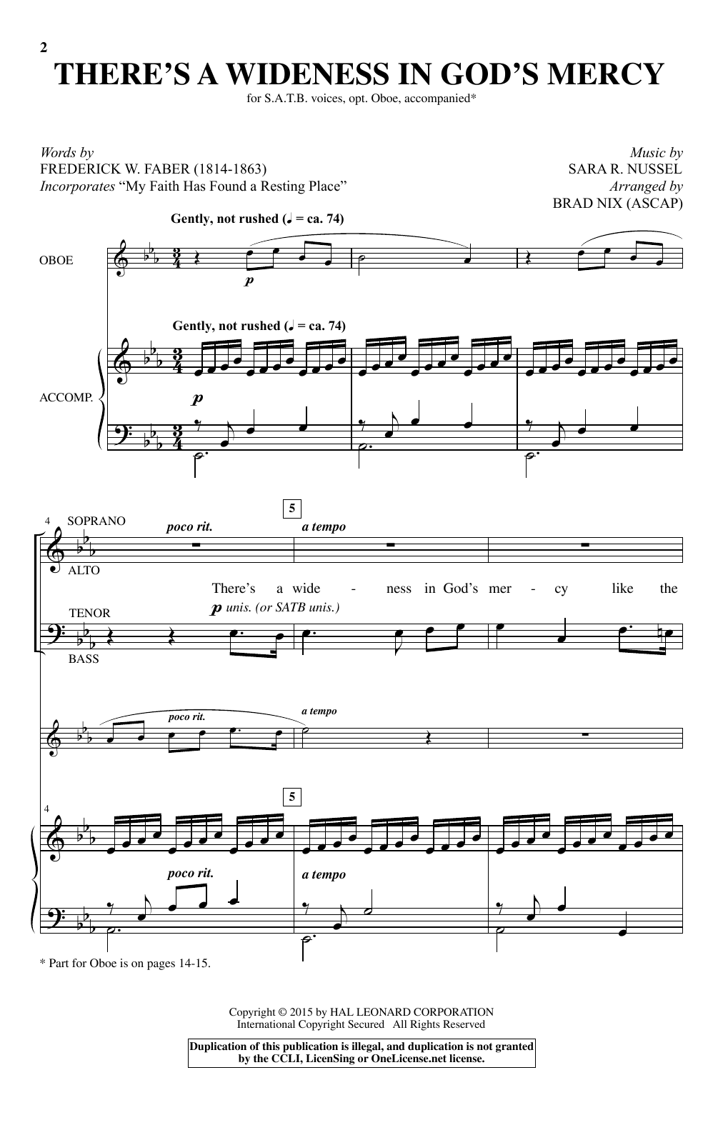 Download Sara R. Nussel There's A Wideness In God's Mercy (arr. Brad Nix) Sheet Music and learn how to play SATB PDF digital score in minutes