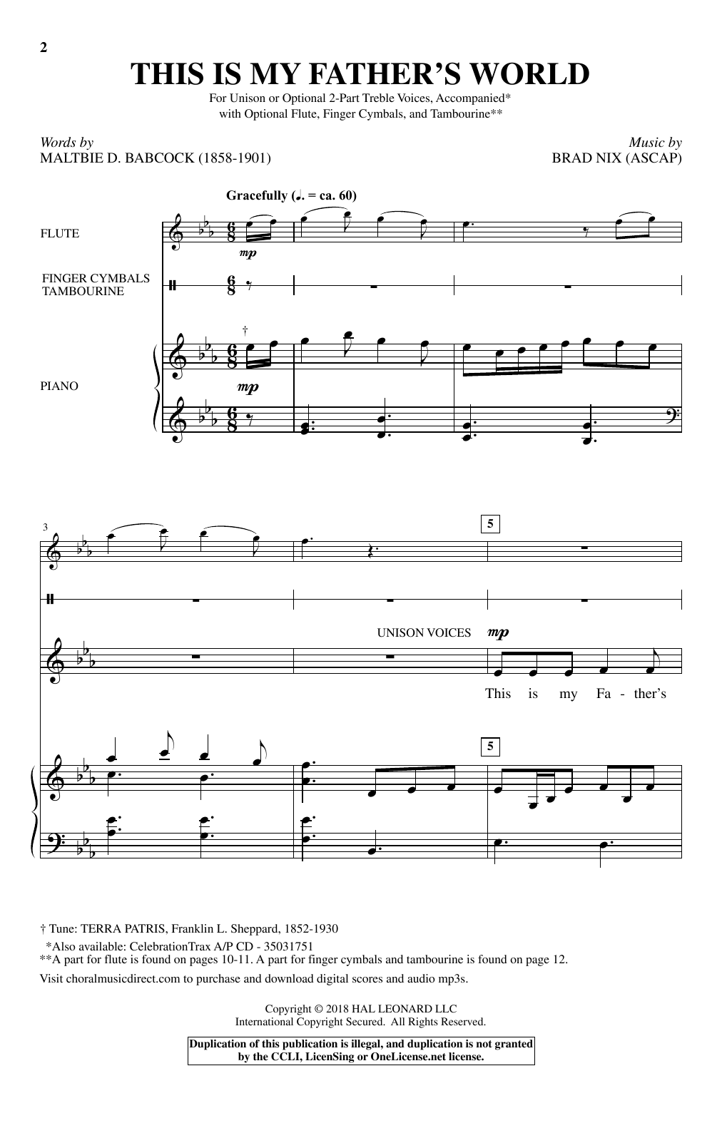 Download Brad Nix This Is My Father's World Sheet Music and learn how to play Unison Choral PDF digital score in minutes