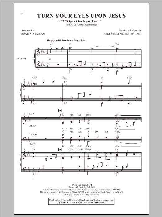 Download Brad Nix Turn Your Eyes Upon Jesus Sheet Music and learn how to play SATB PDF digital score in minutes