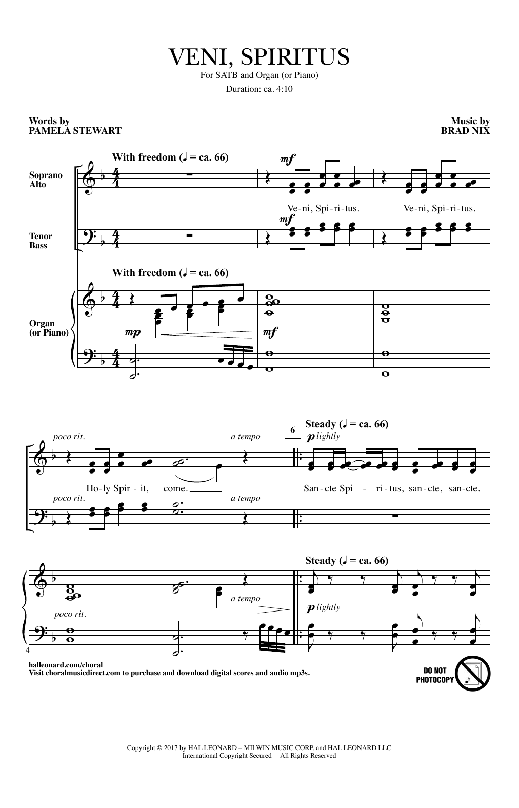 Download Brad Nix Veni, Spiritus Sheet Music and learn how to play SATB PDF digital score in minutes