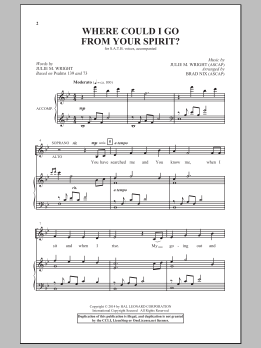 Download Brad Nix Where Could I Go From Your Spirit? Sheet Music and learn how to play SATB PDF digital score in minutes