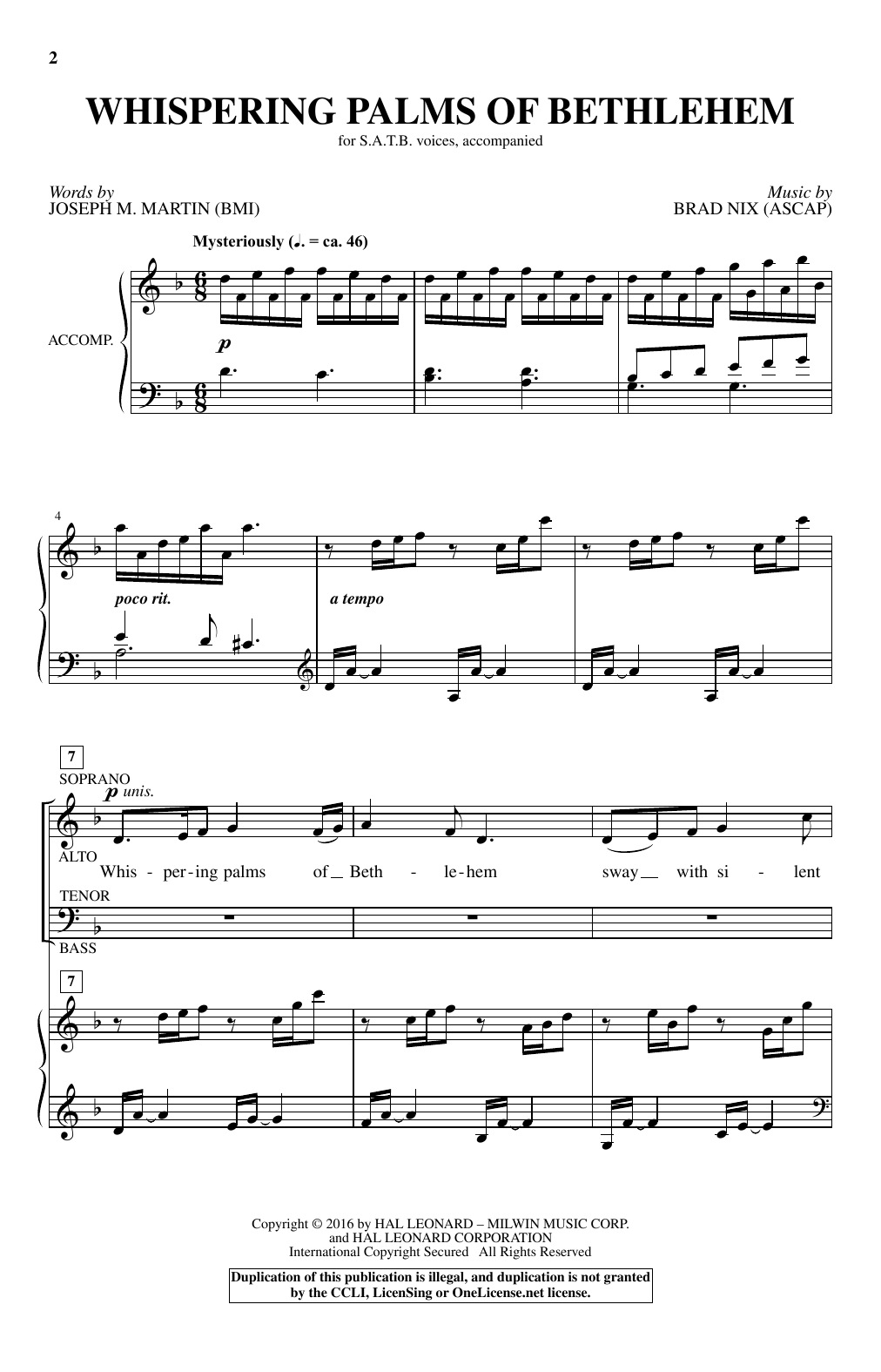 Download Joseph M. Martin Whispering Palms Of Bethlehem Sheet Music and learn how to play SATB PDF digital score in minutes