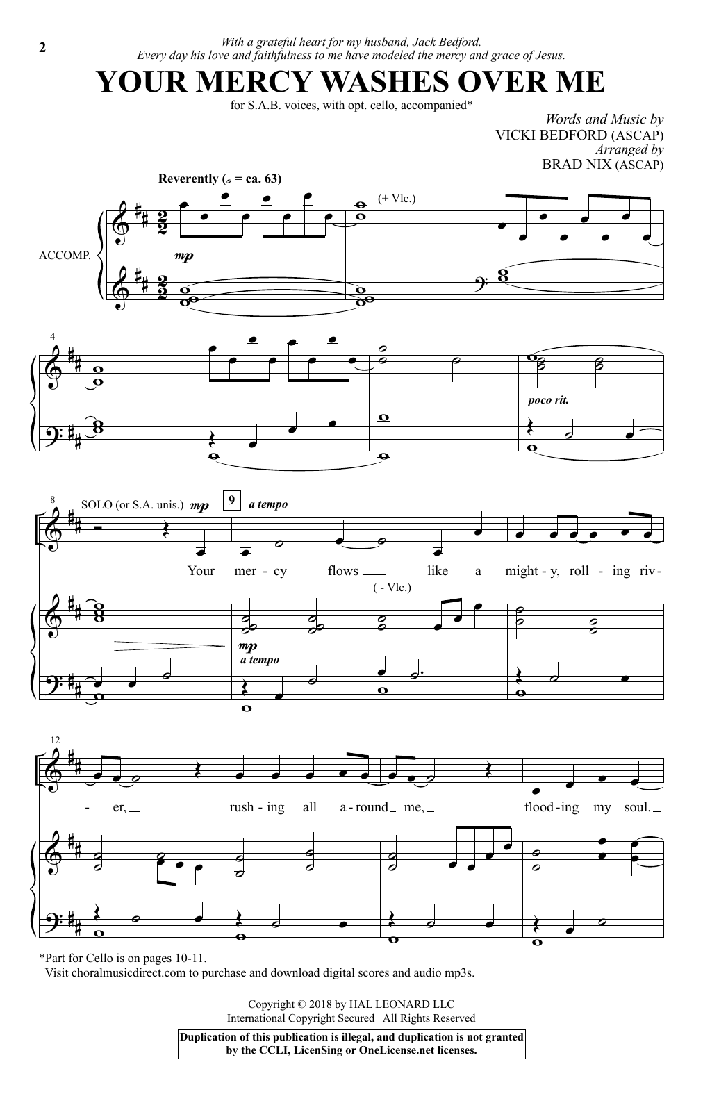 Download Brad Nix Your Mercy Washes Over Me Sheet Music and learn how to play SAB PDF digital score in minutes
