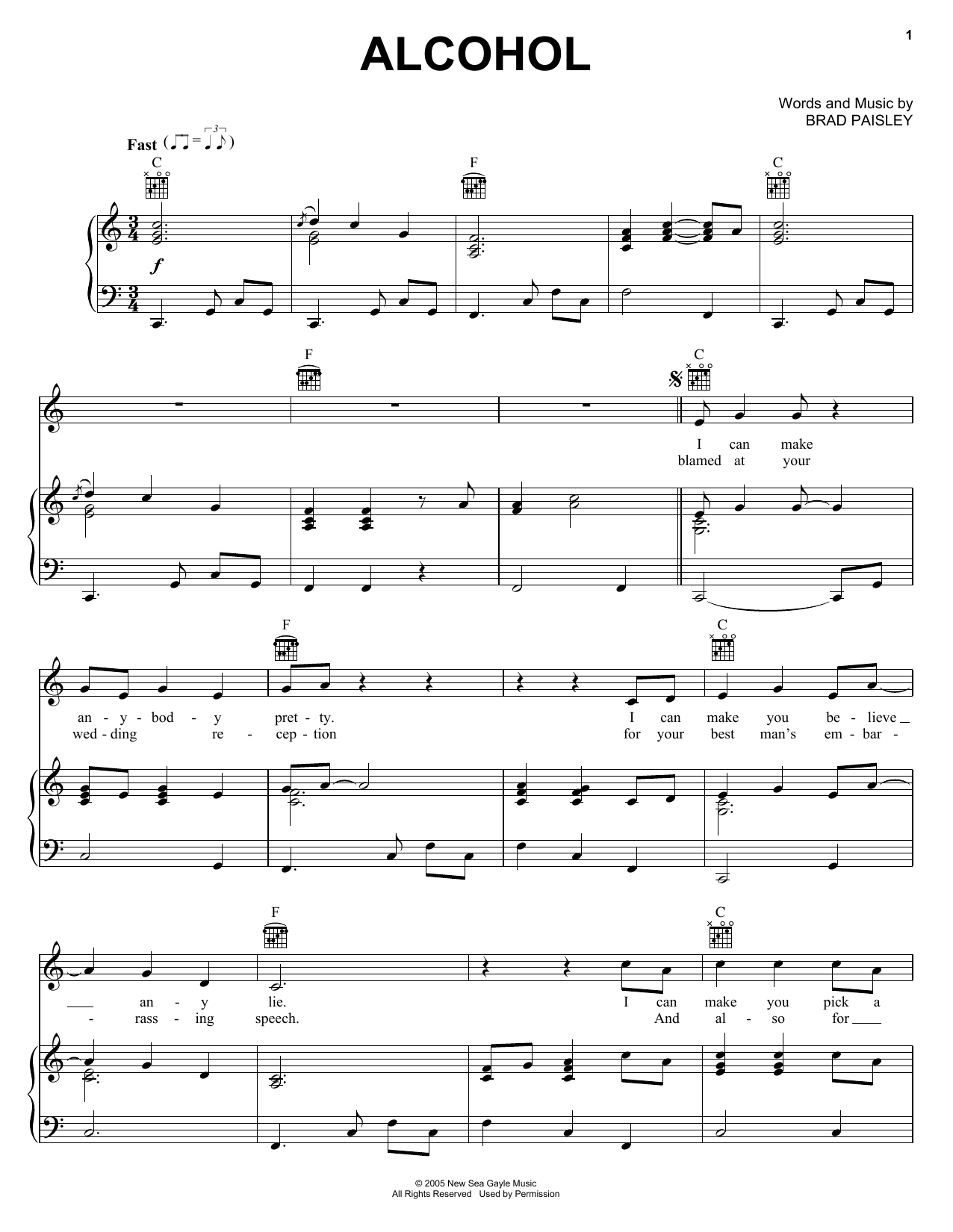 Download Brad Paisley Alcohol Sheet Music and learn how to play Guitar Tab PDF digital score in minutes