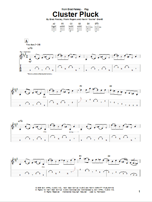 Download Brad Paisley Cluster Pluck Sheet Music and learn how to play Guitar Tab PDF digital score in minutes