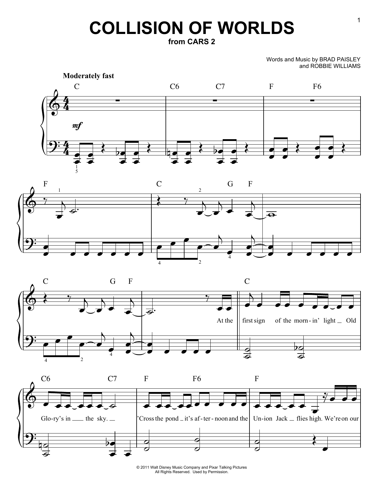 Download Brad Paisley Collision Of Worlds Sheet Music and learn how to play Easy Piano PDF digital score in minutes