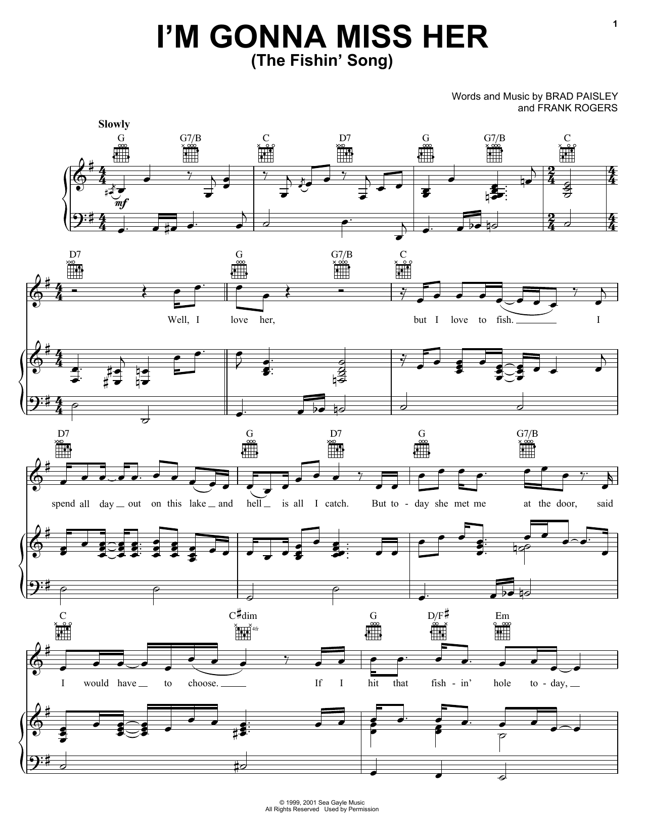 Download Brad Paisley I'm Gonna Miss Her (The Fishin' Song) Sheet Music and learn how to play Guitar Tab Play-Along PDF digital score in minutes