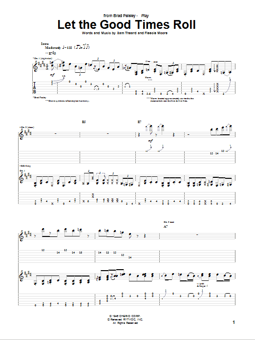 Download Brad Paisley Let The Good Times Roll Sheet Music and learn how to play Guitar Tab PDF digital score in minutes