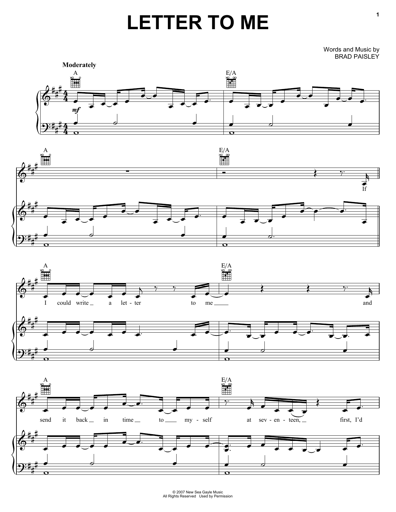 Download Brad Paisley Letter To Me Sheet Music and learn how to play Piano, Vocal & Guitar (Right-Hand Melody) PDF digital score in minutes