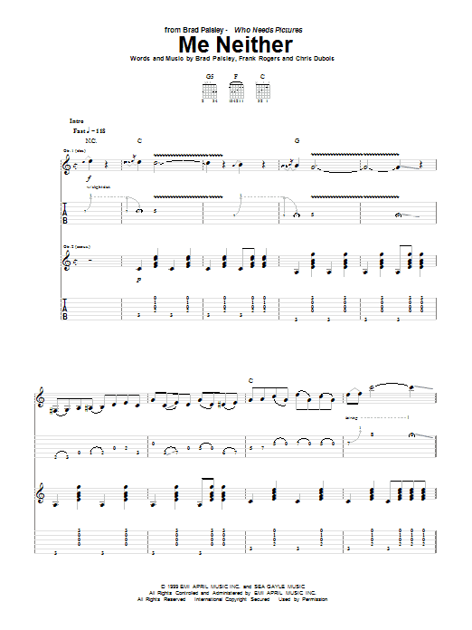Download Brad Paisley Me Neither Sheet Music and learn how to play Piano, Vocal & Guitar Chords (Right-Hand Melody) PDF digital score in minutes
