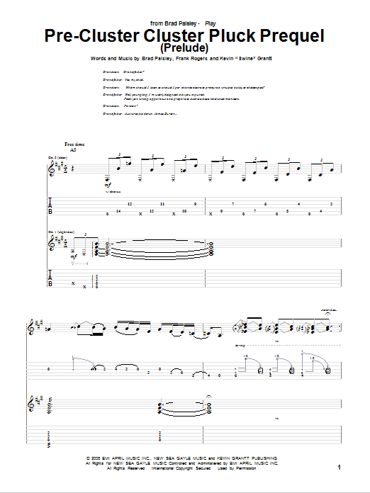 Download Brad Paisley Pre-Cluster Cluster Pluck Prequel (Prelude) Sheet Music and learn how to play Guitar Tab PDF digital score in minutes